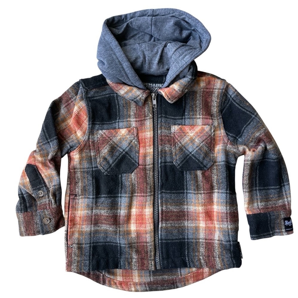 Brooklyn Cloth Kids Flannel Plaid Shirt Jacket Size 4T Orange Gray Black Fall